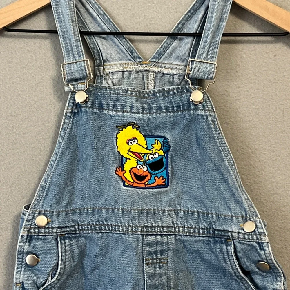 Vintage Sesame Street Overalls Kids 5T Blue Denim Muppets Big Bird Elmo Cookie
